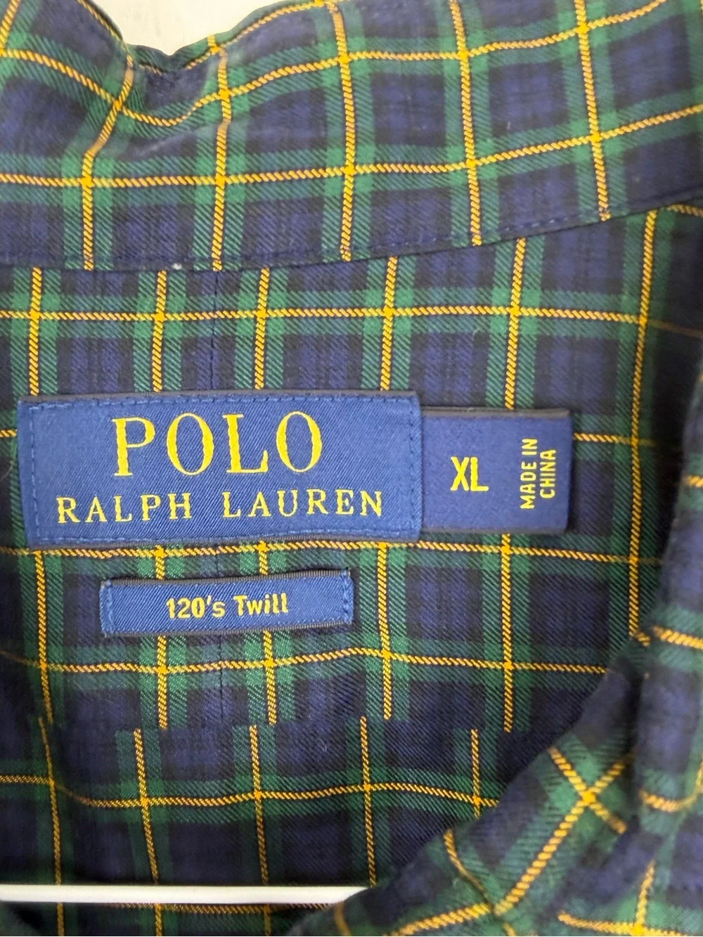 Polo Ralph Lauren Men’s XL 120s Twill Navy Green Yellow Plaid Shirt